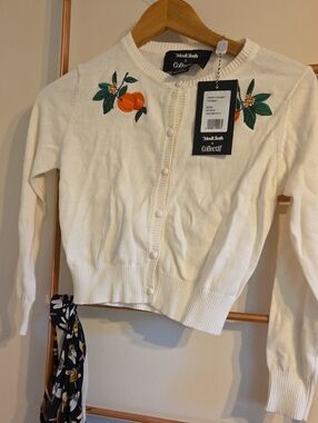 Collectif X Modcloth Cream Orange Embroidered Cardigan